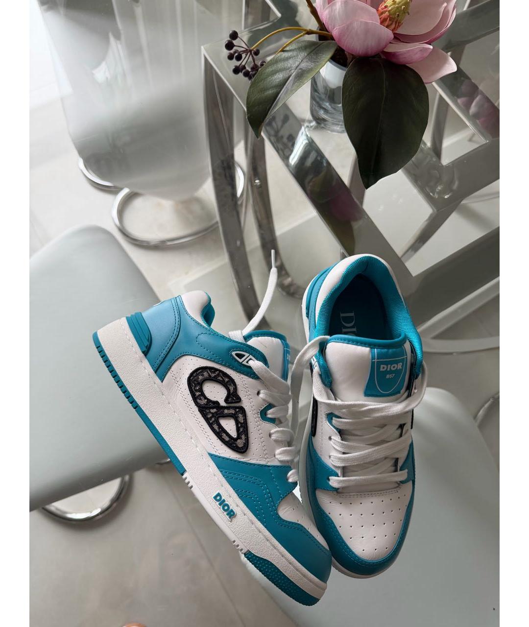 CHRISTIAN DIOR Голубые кожаные низкие кроссовки / кеды, фото 4