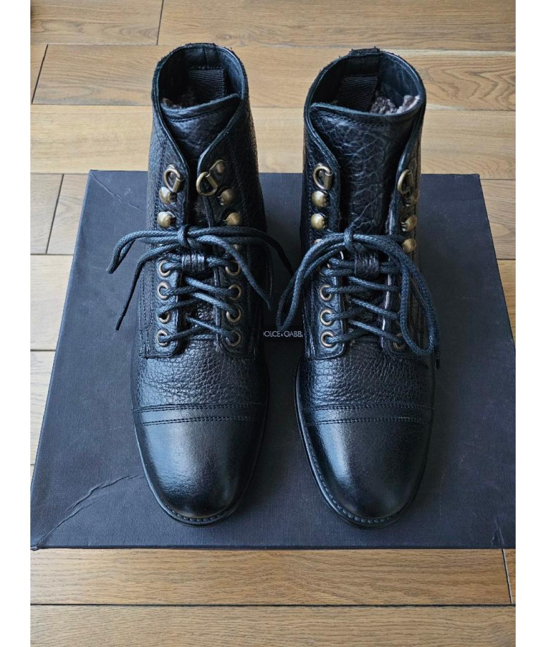 DOLCE&GABBANA Черные кожаные высокие ботинки, фото 2