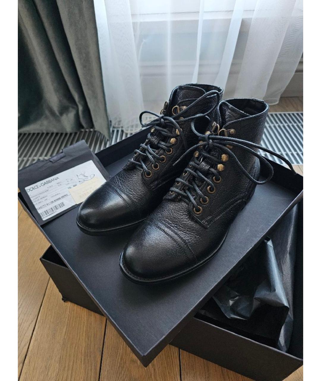 DOLCE&GABBANA Черные кожаные высокие ботинки, фото 6