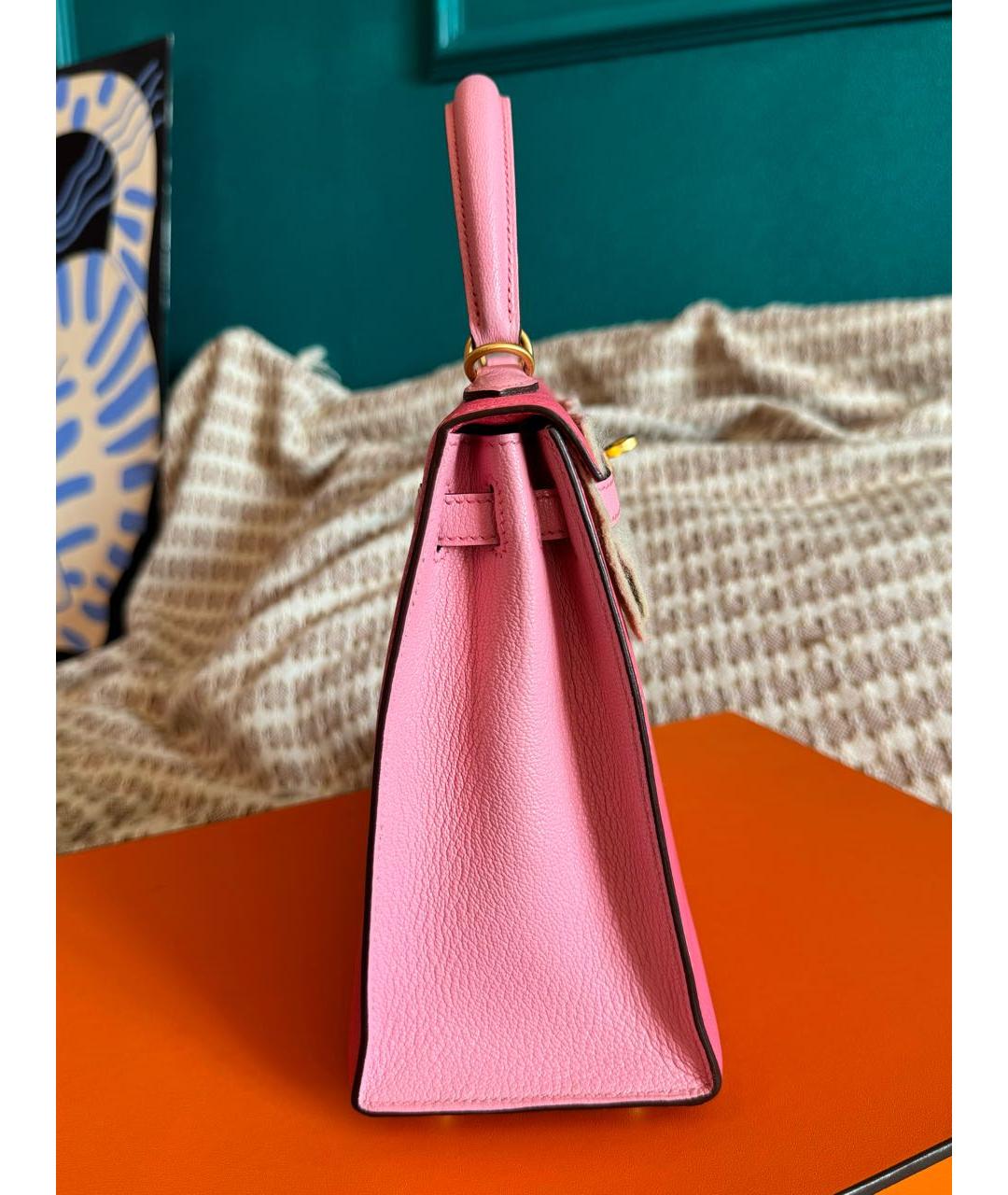 HERMES Розовая кожаная сумка с короткими ручками, фото 4