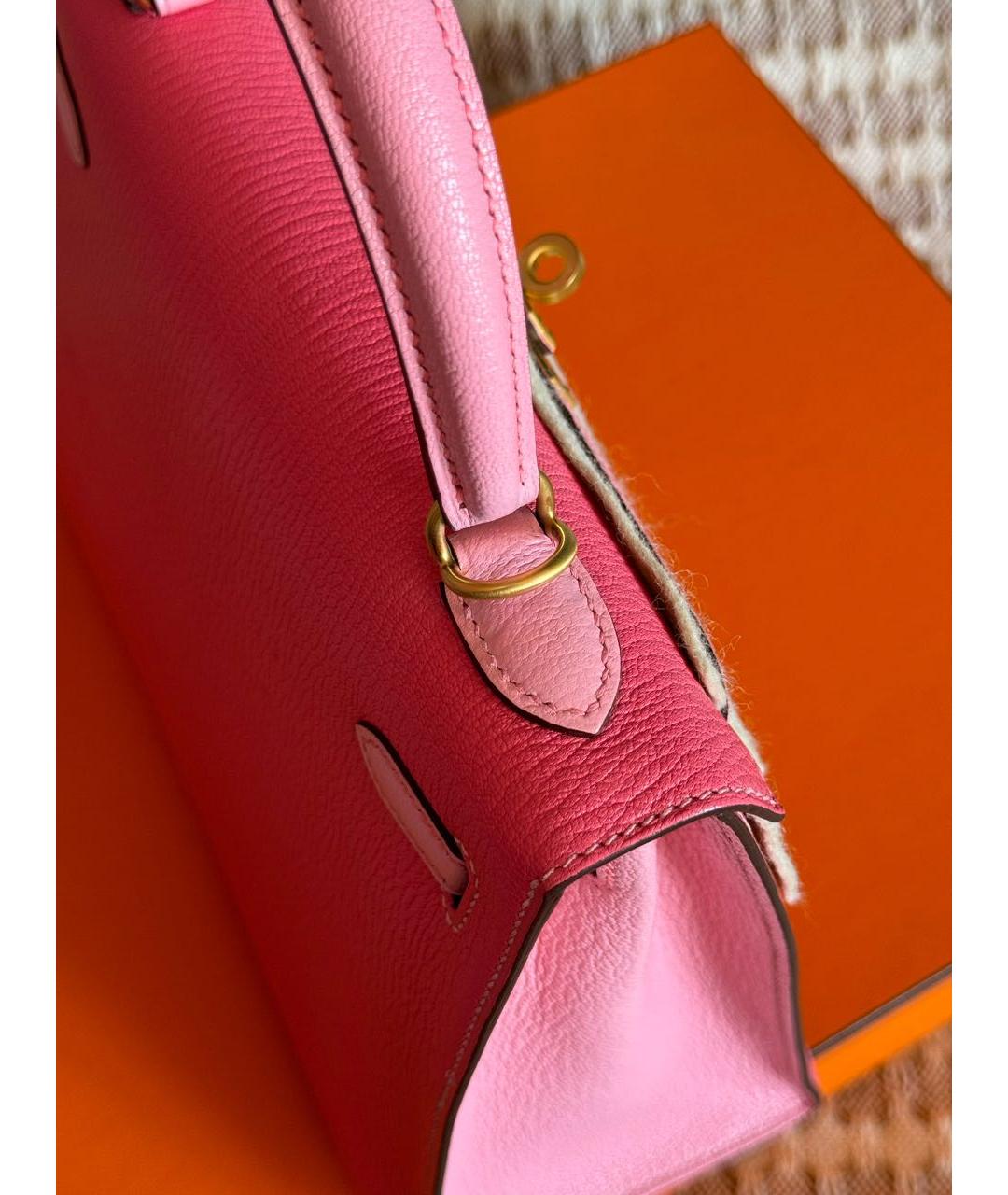 HERMES Розовая кожаная сумка с короткими ручками, фото 5
