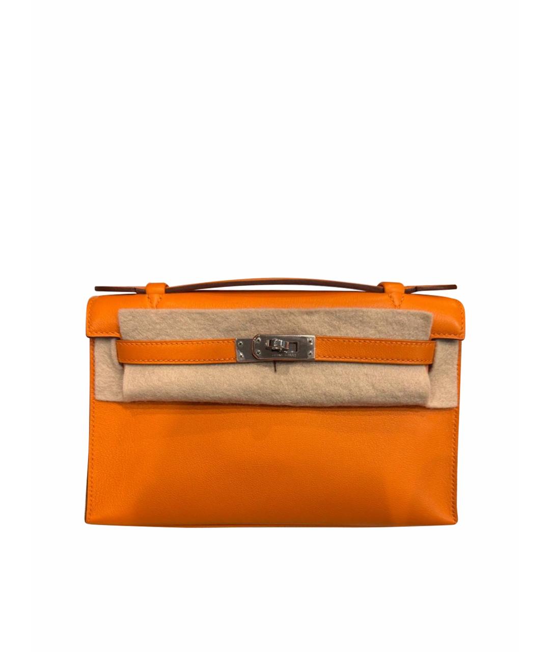 HERMES Оранжевая кожаная сумка с короткими ручками, фото 1