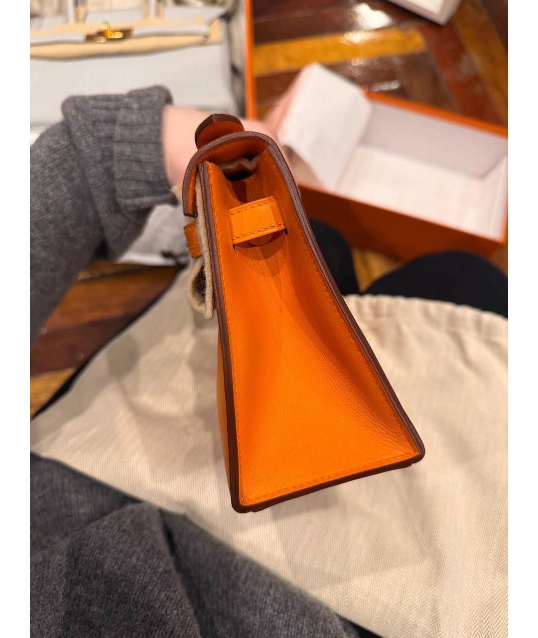 HERMES Оранжевая кожаная сумка с короткими ручками, фото 3