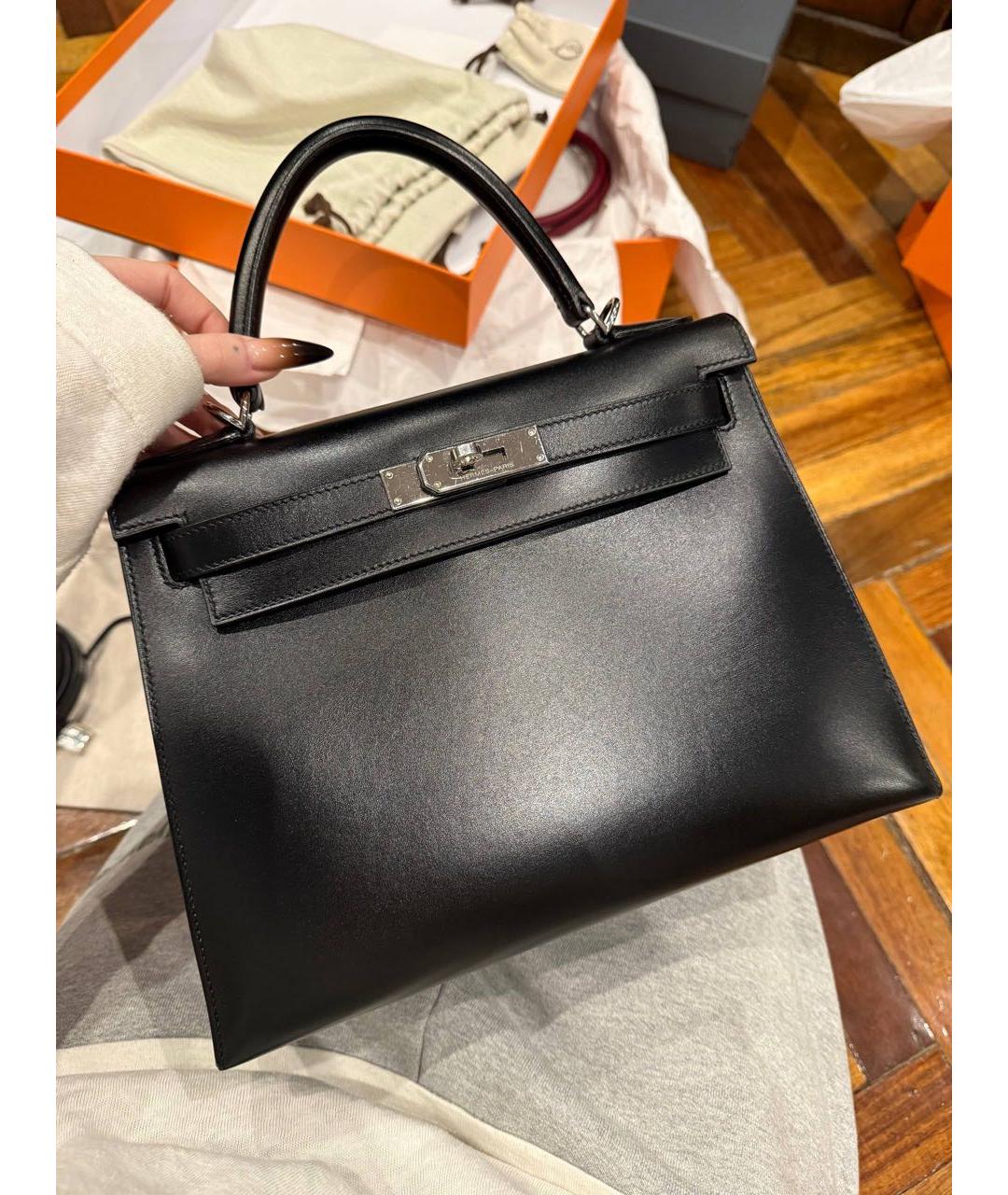 HERMES Черная кожаная сумка с короткими ручками, фото 2