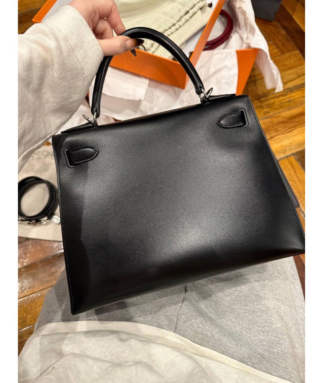 HERMES Черная кожаная сумка с короткими ручками, фото 6