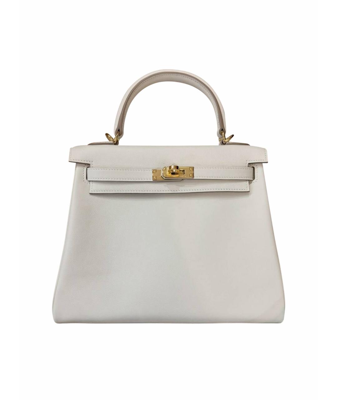 HERMES Белая кожаная сумка с короткими ручками, фото 1