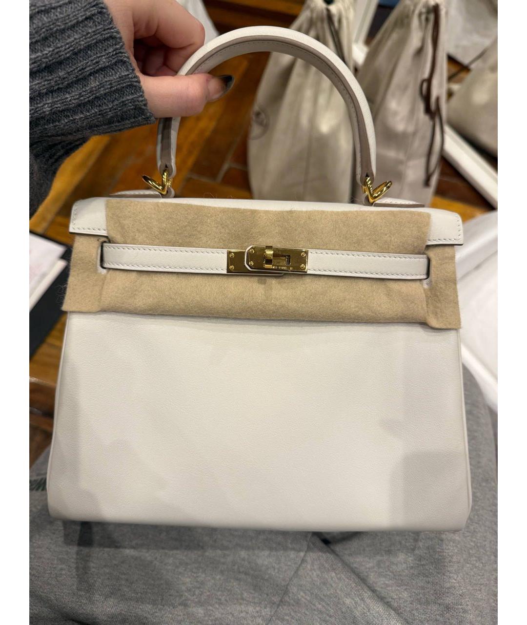 HERMES Белая кожаная сумка с короткими ручками, фото 2