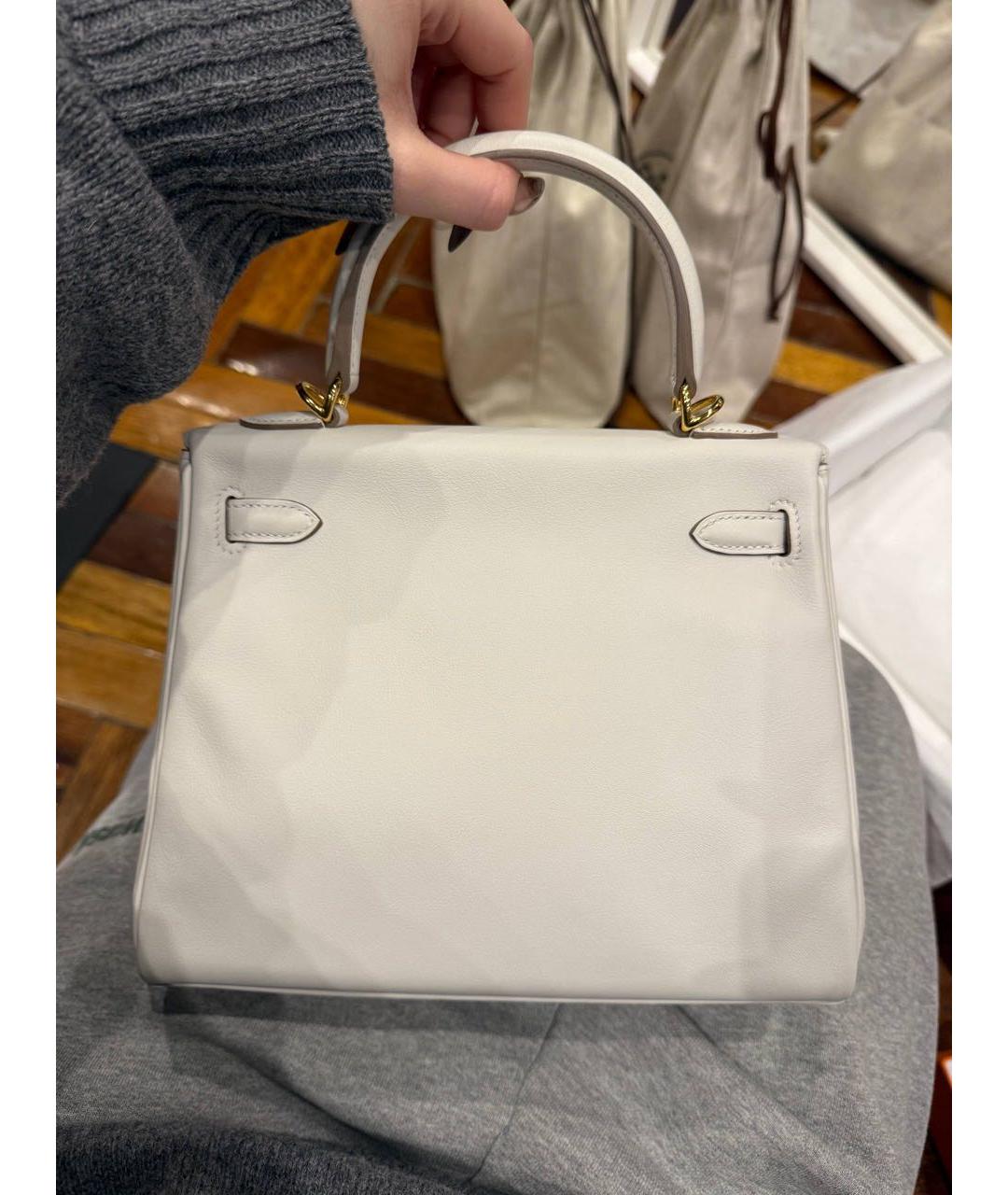 HERMES Белая кожаная сумка с короткими ручками, фото 3
