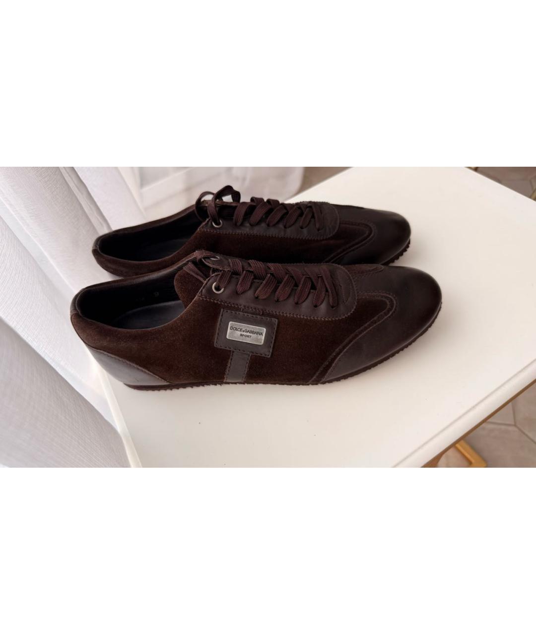 DOLCE&GABBANA Коричневые замшевые низкие кроссовки / кеды, фото 5
