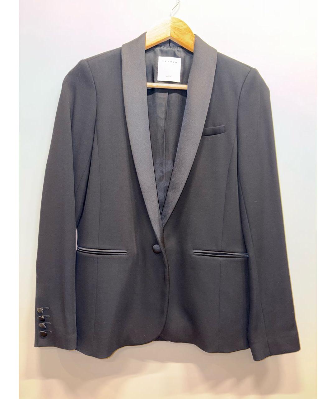 SANDRO Черный атласный костюм с брюками, фото 6