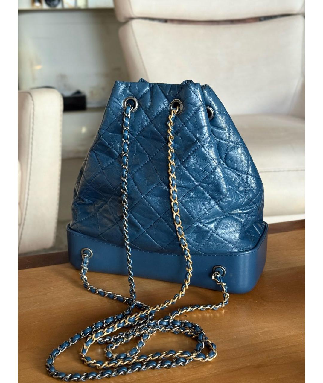CHANEL Темно-синий кожаный рюкзак, фото 3