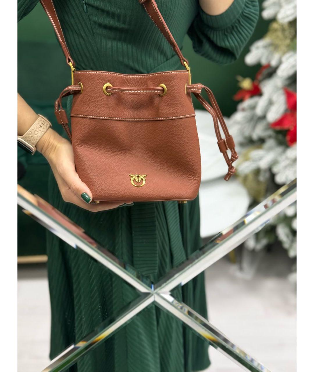 PINKO Коричневая кожаная сумка через плечо, фото 5