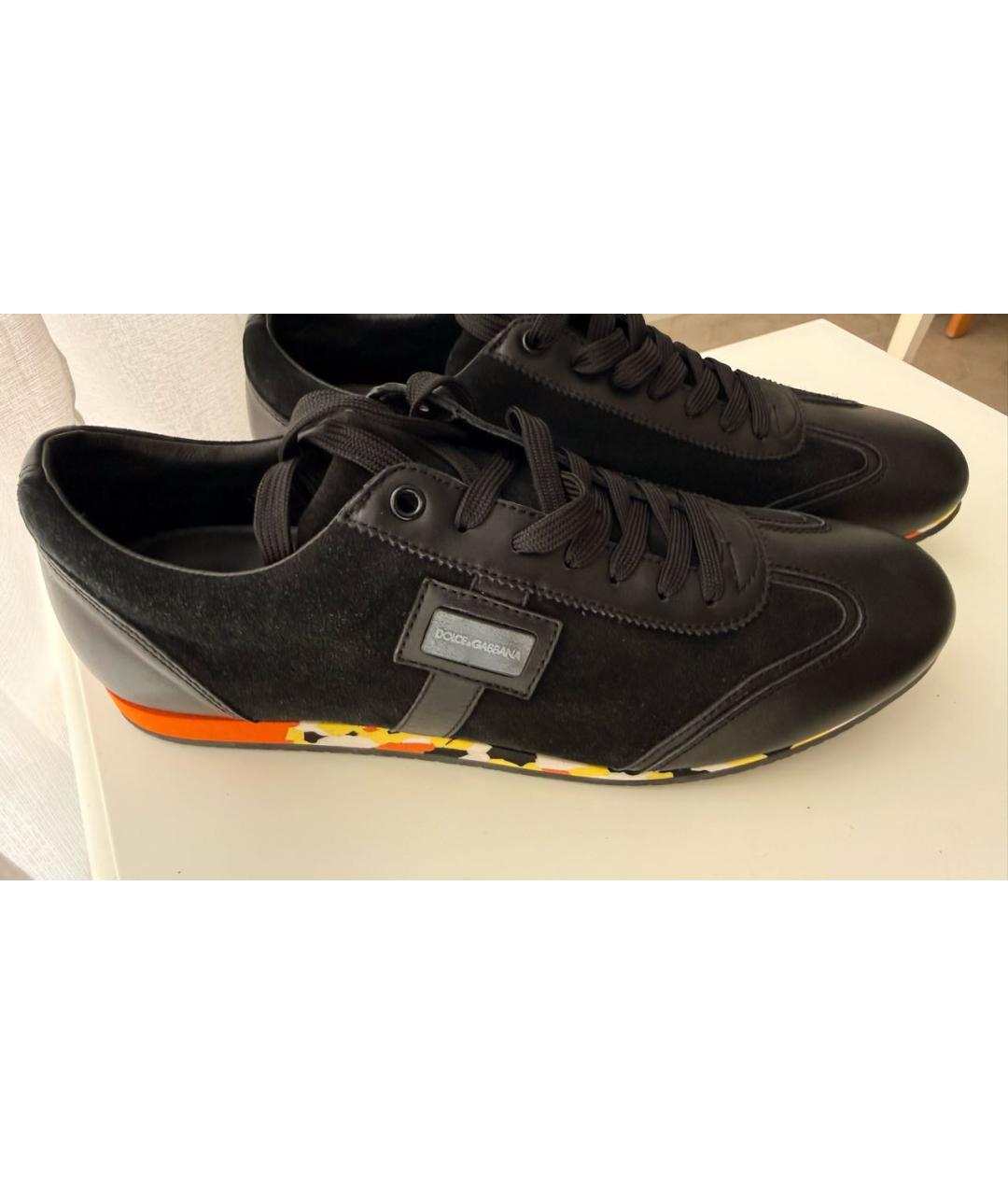 DOLCE&GABBANA Черные кожаные низкие кроссовки / кеды, фото 4