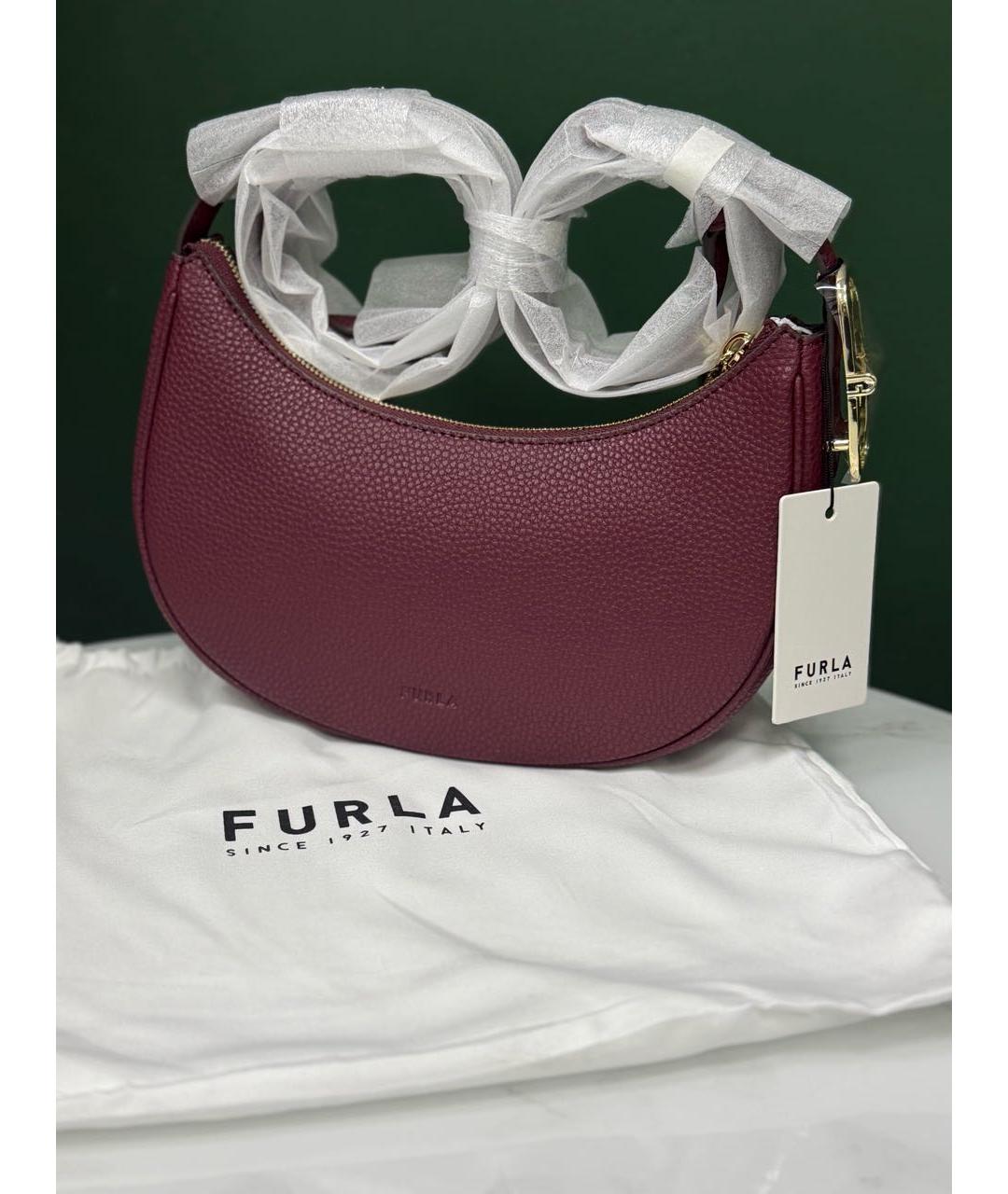 FURLA Бордовая кожаная сумка через плечо, фото 4