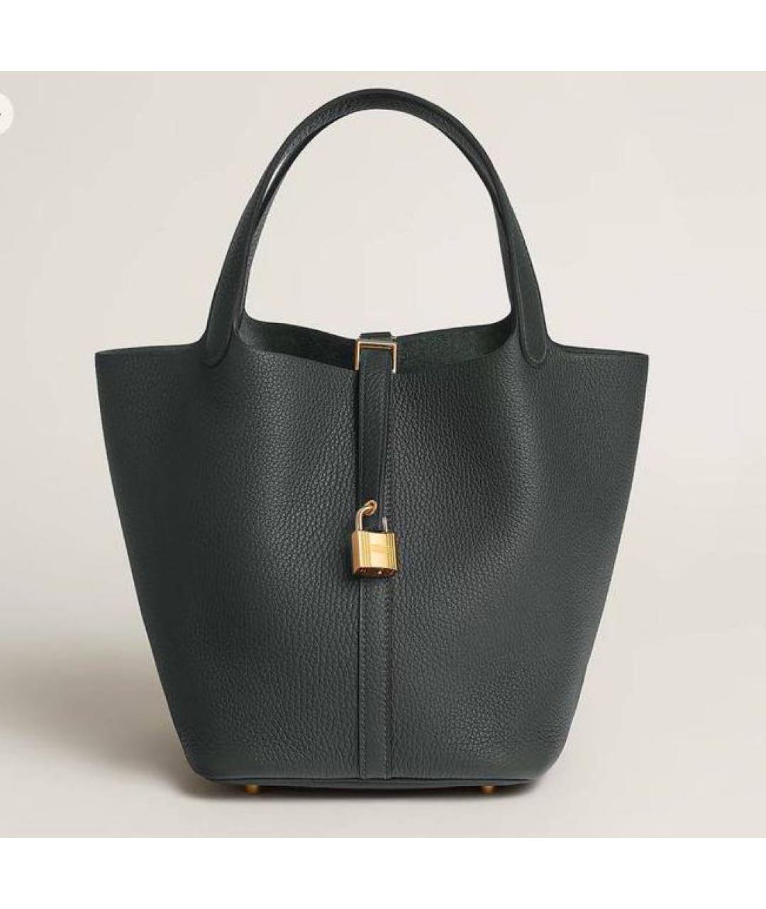 HERMES Зеленая кожаная сумка с короткими ручками, фото 3