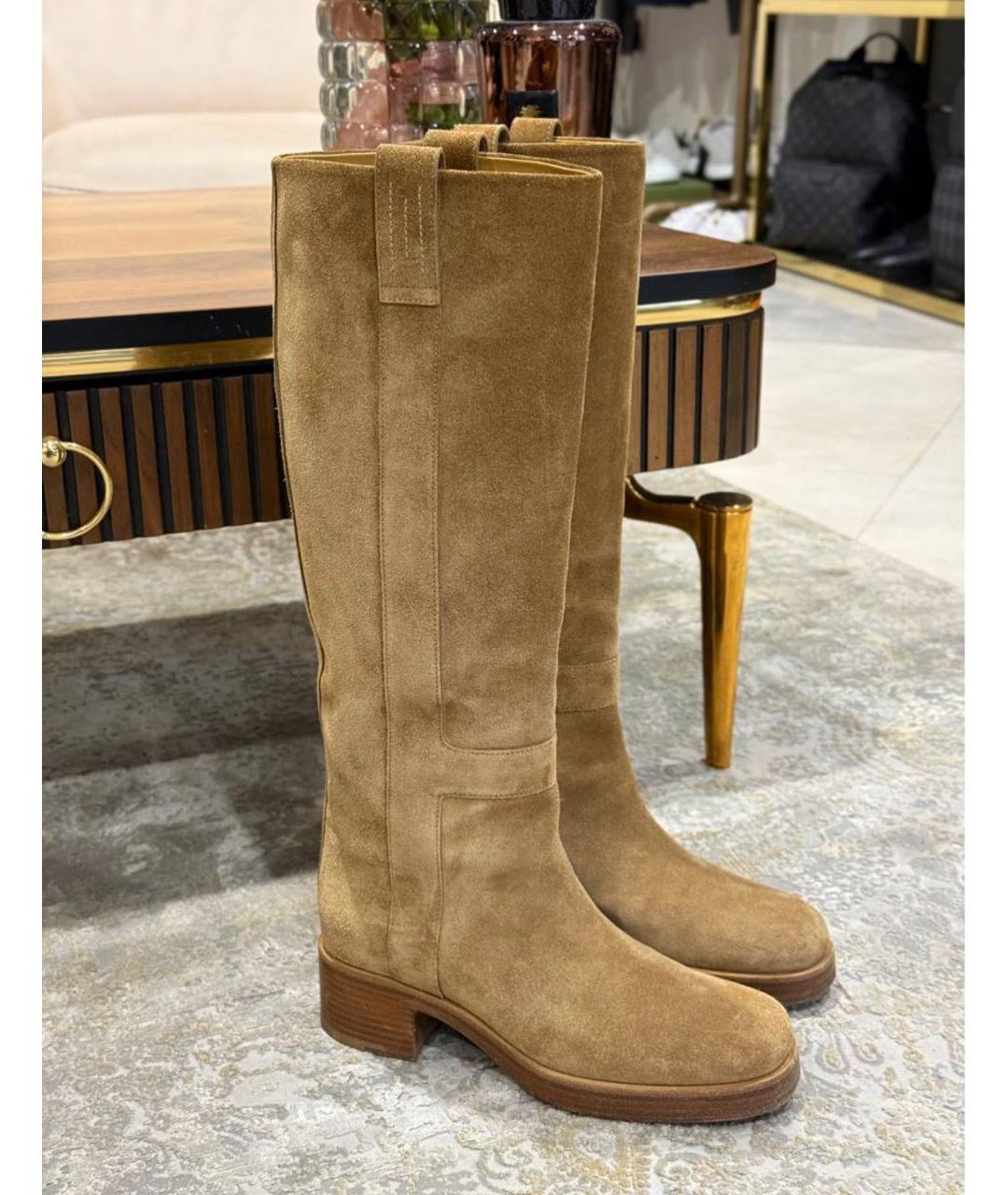 HERMES Горчичные замшевые сапоги, фото 2