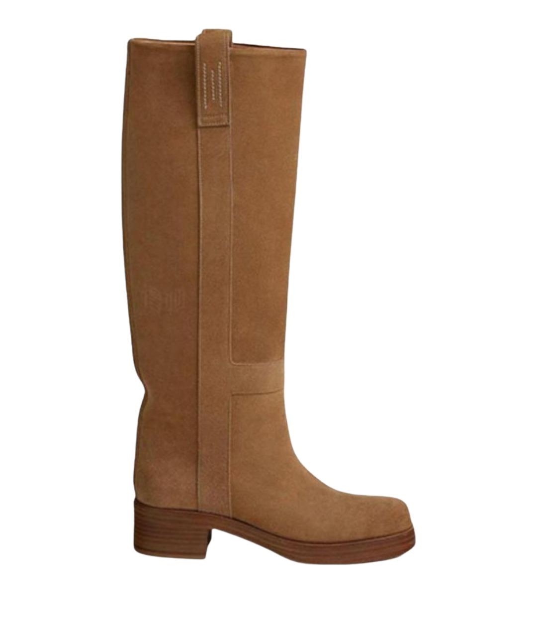 HERMES Горчичные замшевые сапоги, фото 1