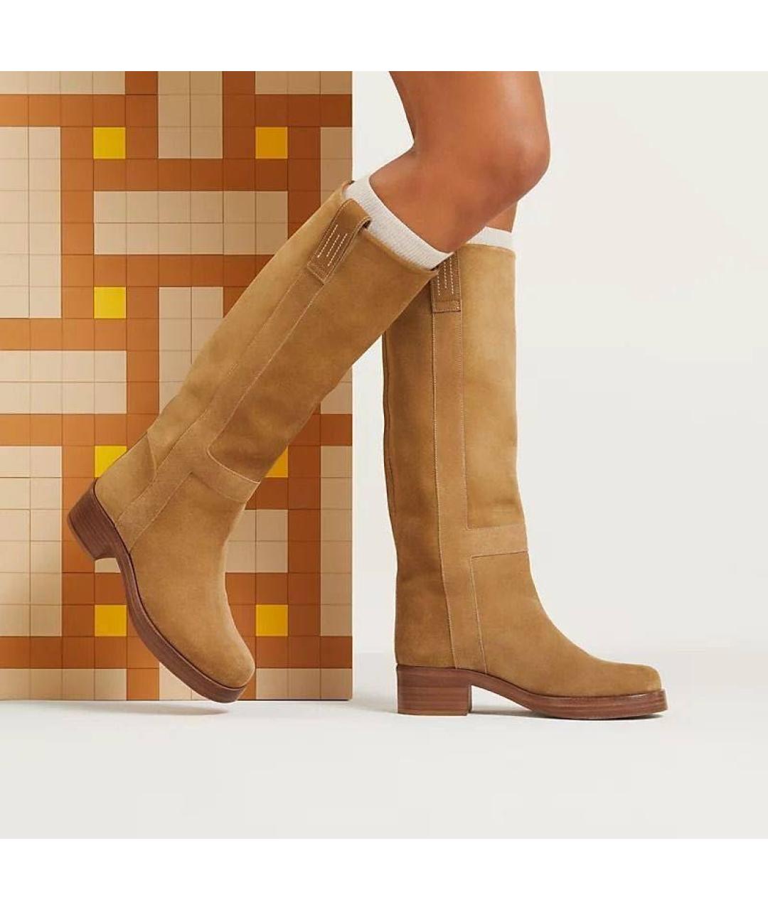 HERMES Горчичные замшевые сапоги, фото 3