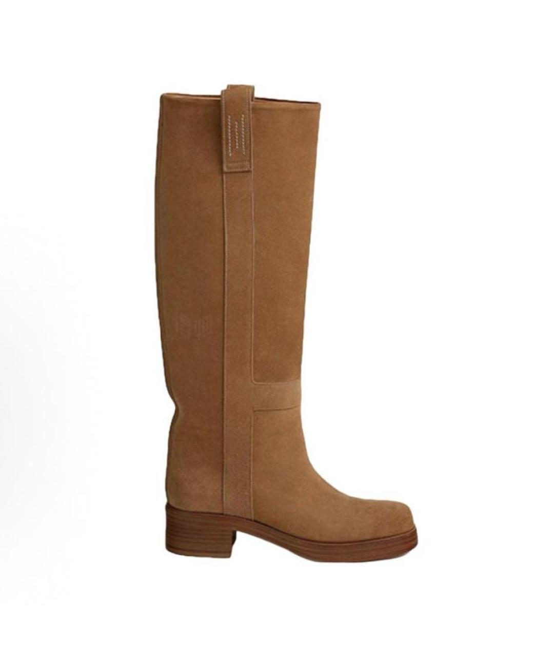 HERMES Горчичные замшевые сапоги, фото 4