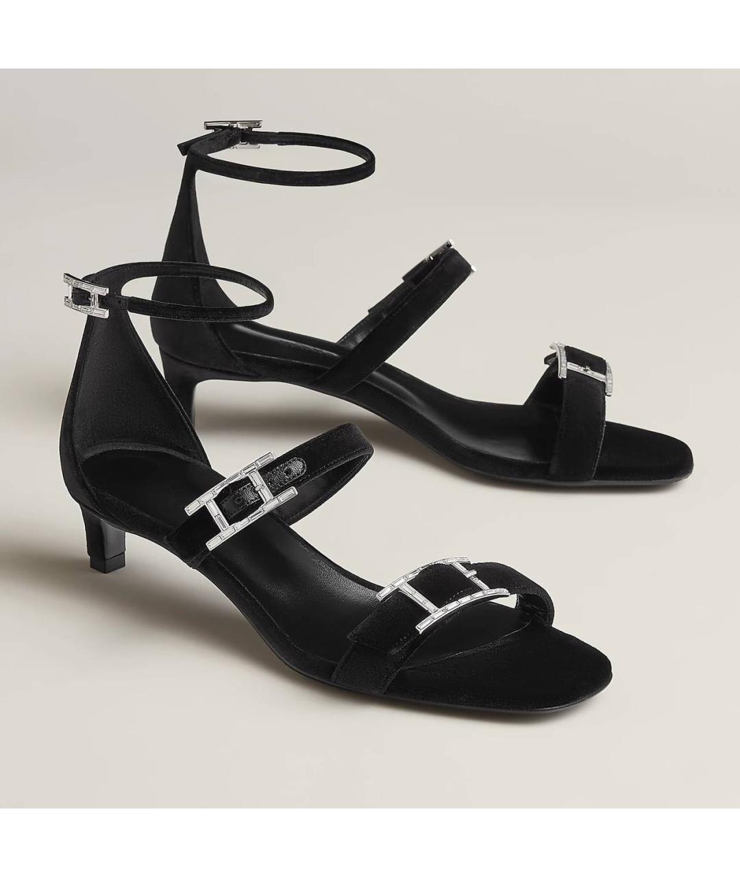 HERMES Черные бархатные босоножки, фото 2