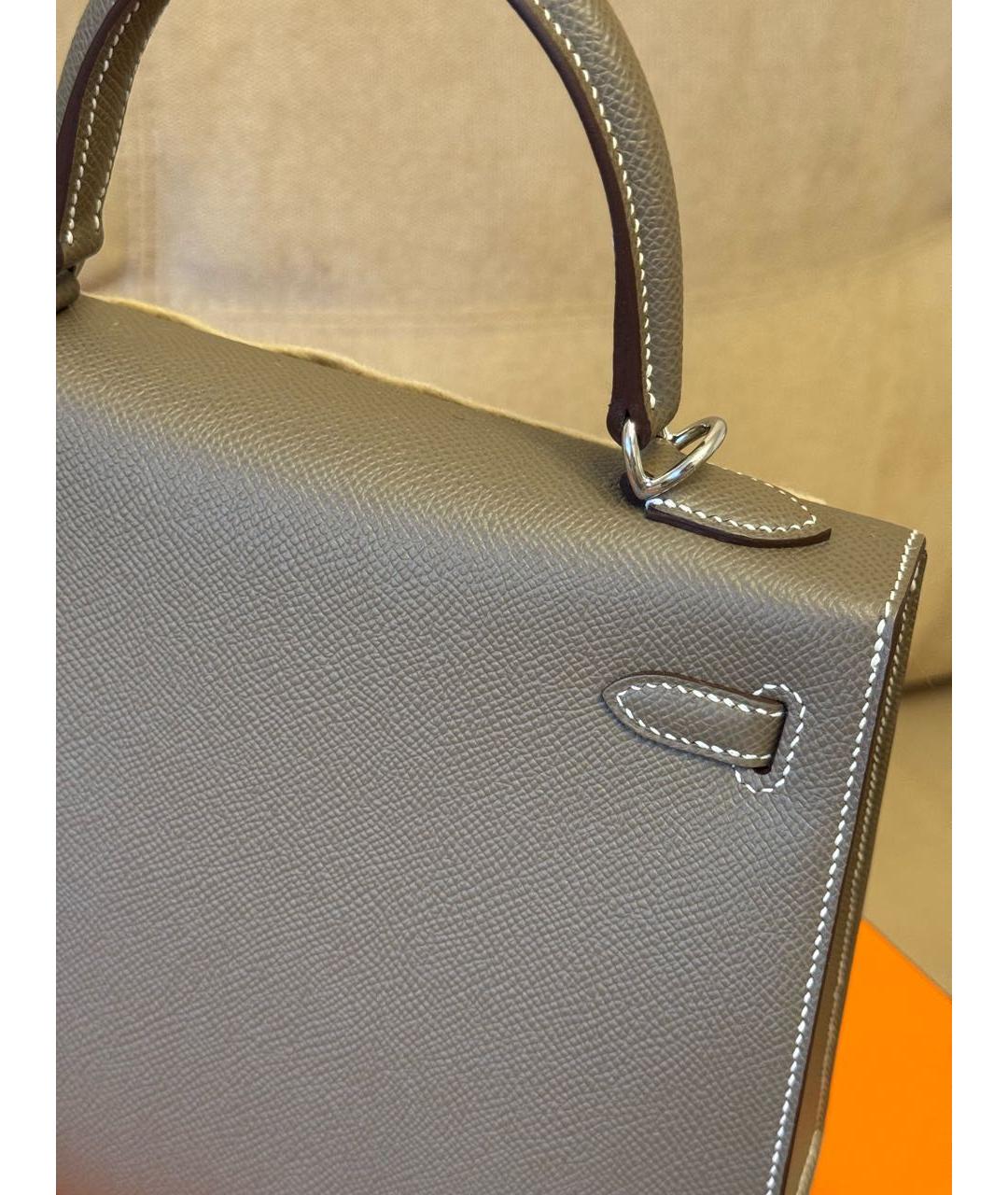 HERMES Серая кожаная сумка с короткими ручками, фото 5