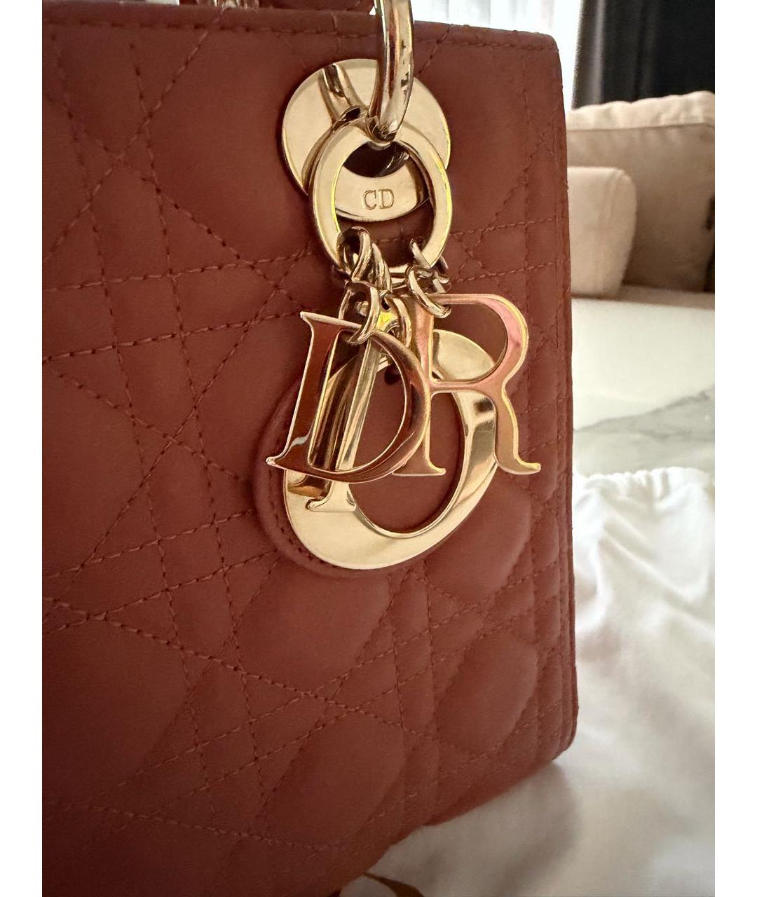 CHRISTIAN DIOR Коралловая кожаная сумка с короткими ручками, фото 5