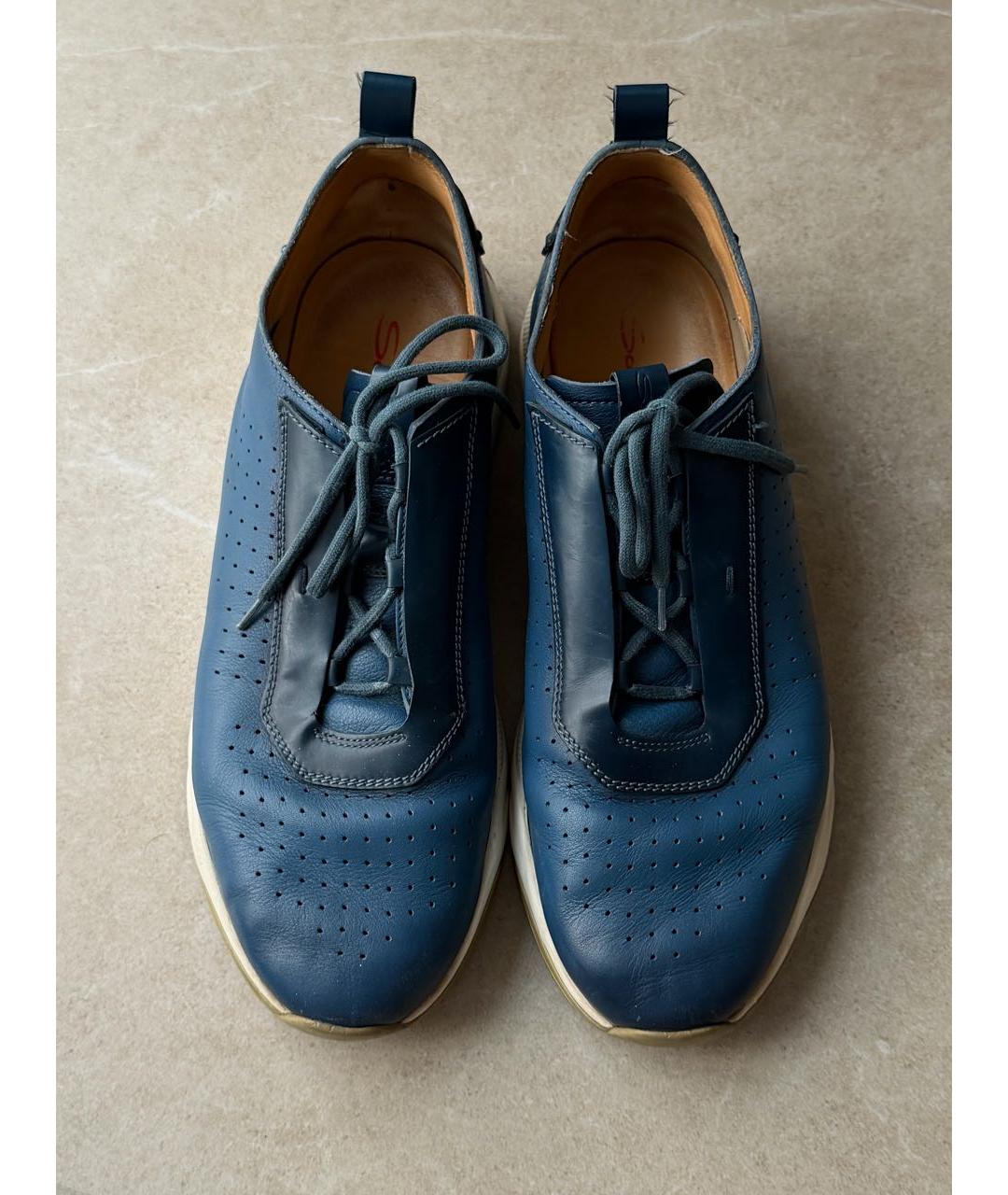 SANTONI Темно-синие кожаные низкие кроссовки / кеды, фото 6