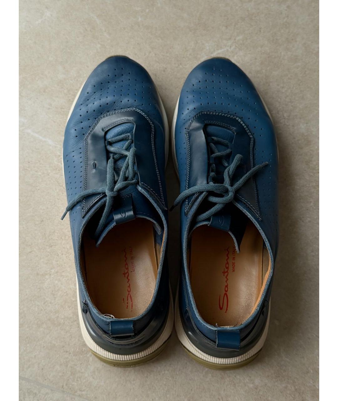 SANTONI Темно-синие кожаные низкие кроссовки / кеды, фото 3