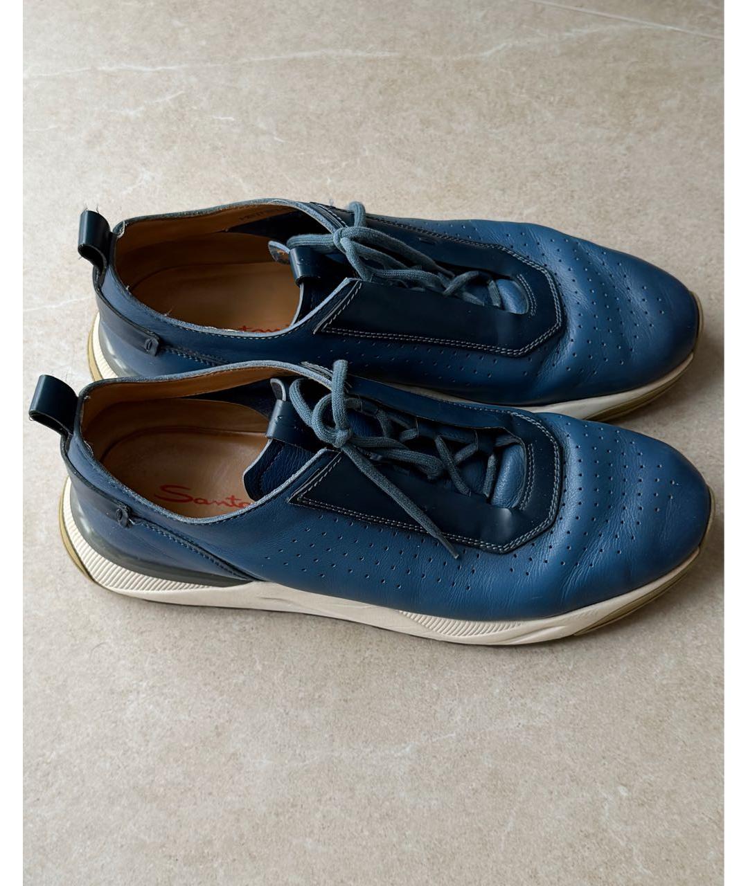 SANTONI Темно-синие кожаные низкие кроссовки / кеды, фото 5