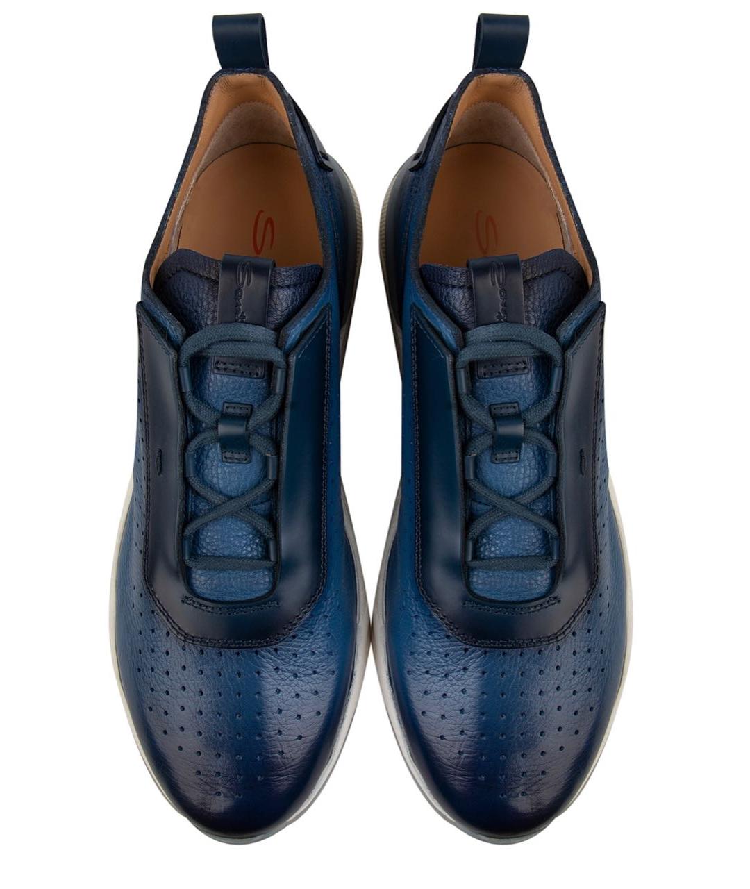 SANTONI Темно-синие кожаные низкие кроссовки / кеды, фото 2