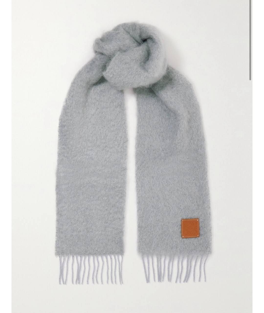 LOEWE Серый шерстяной шарф, фото 5