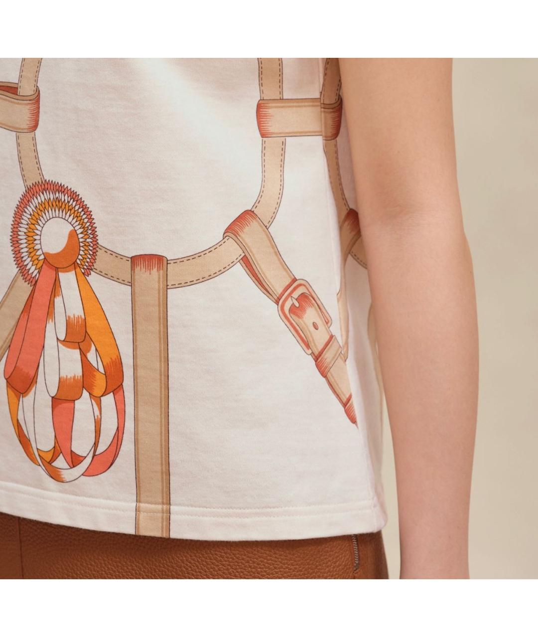 HERMES Бежевая хлопковая футболка, фото 4