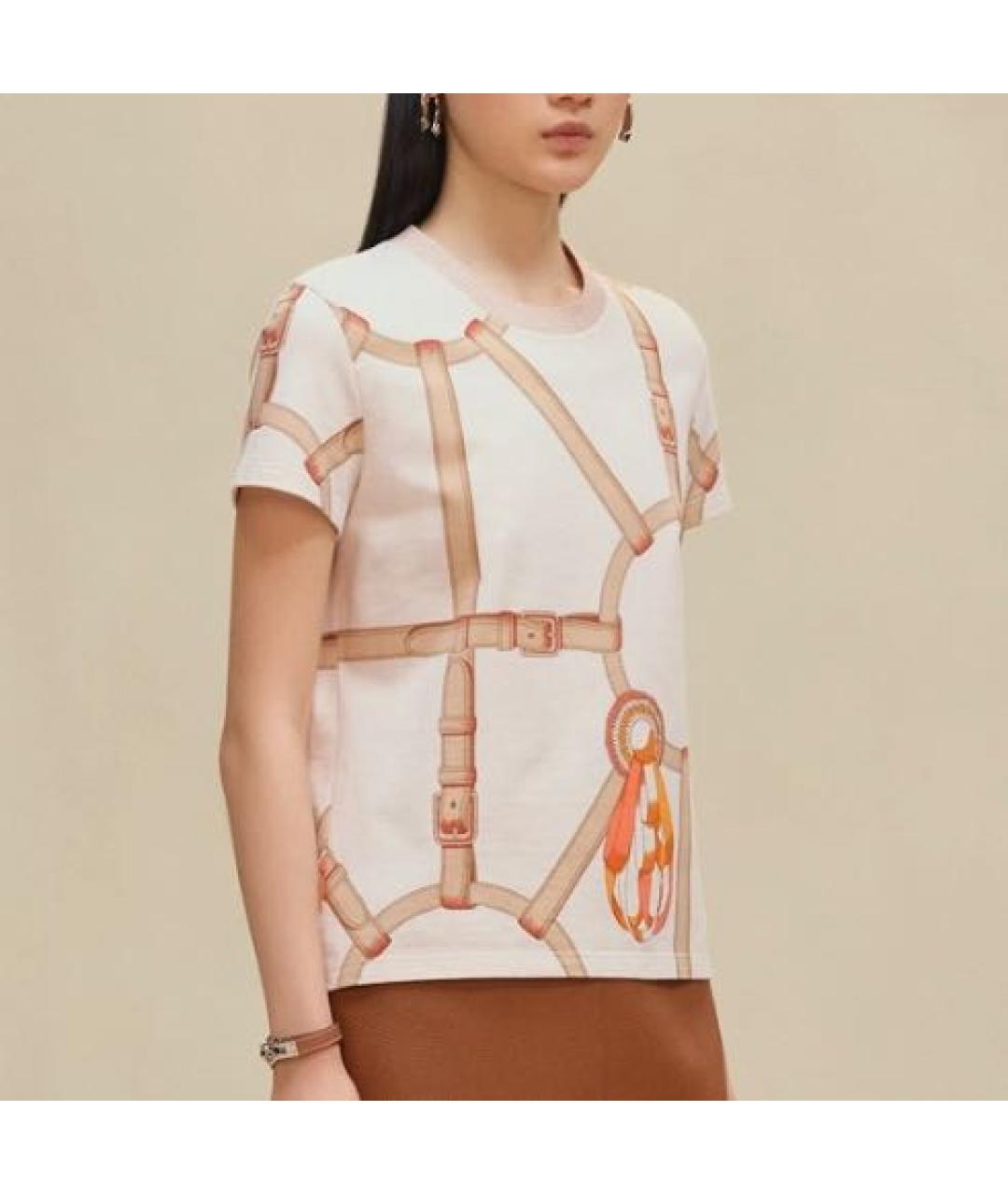 HERMES Бежевая хлопковая футболка, фото 3