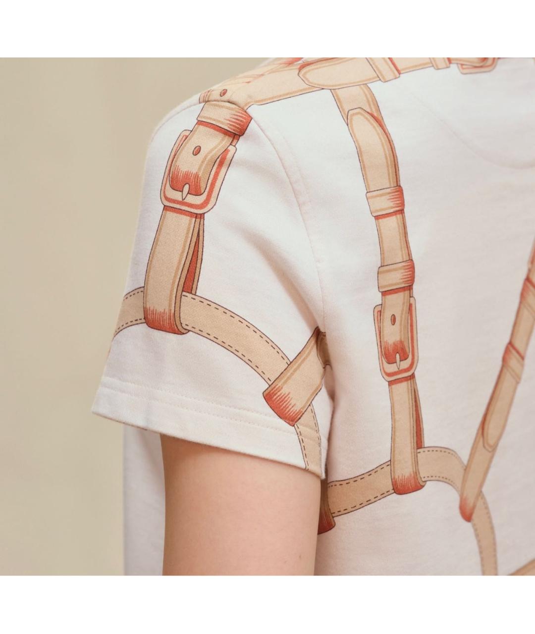 HERMES Бежевая хлопковая футболка, фото 5