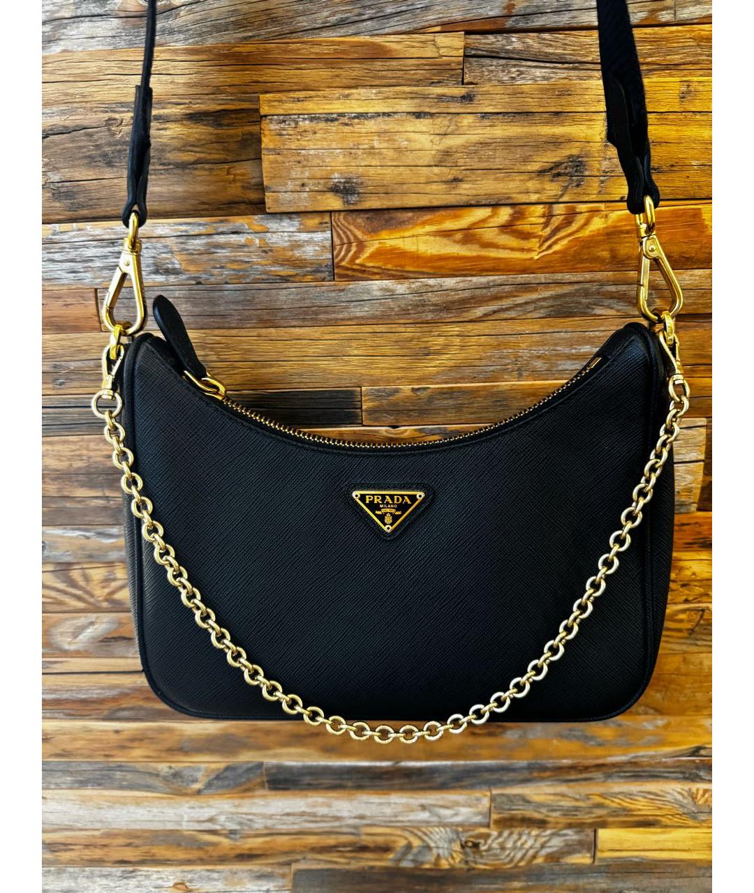 PRADA Черная кожаная сумка с короткими ручками, фото 3