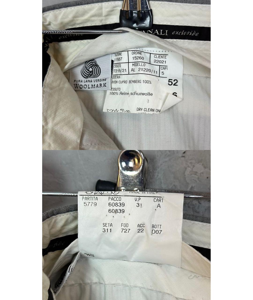 CANALI Серые шерстяные классические брюки, фото 6