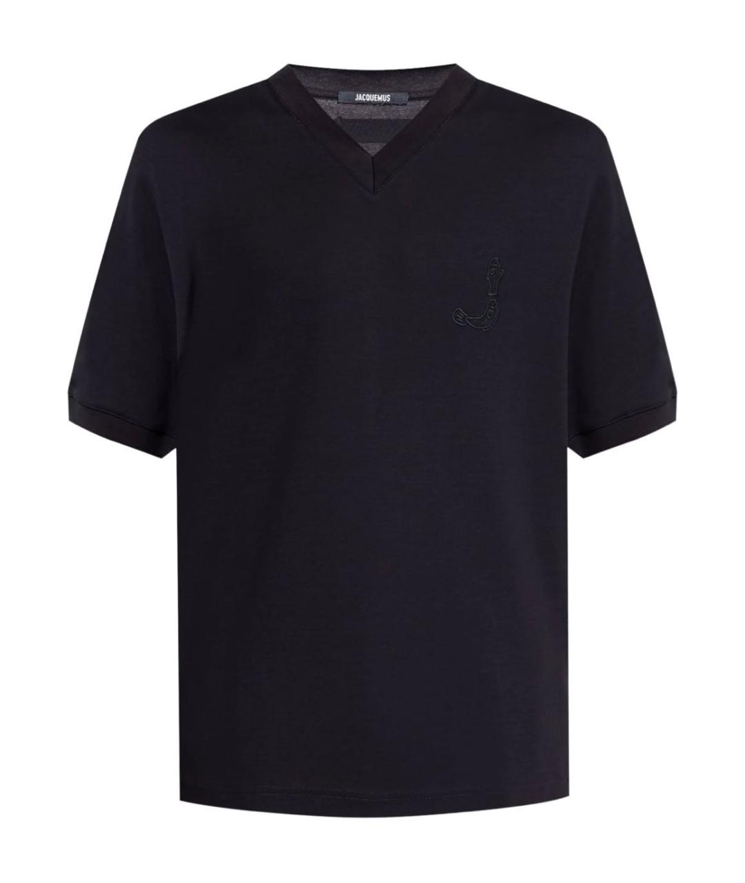 JACQUEMUS Темно-синяя хлопковая футболка, фото 1