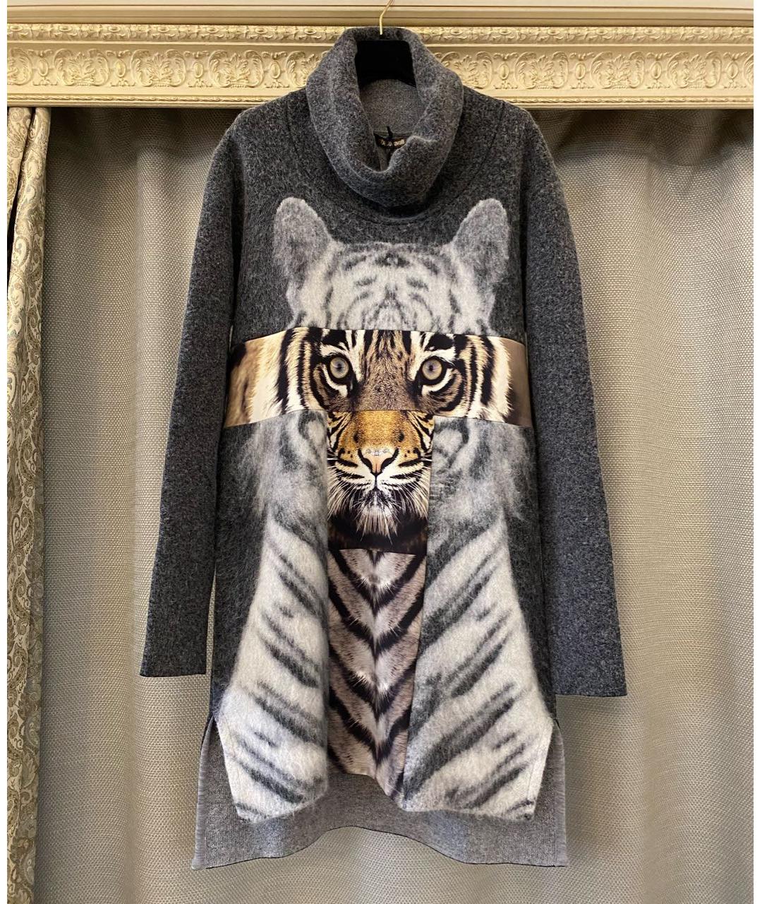 ROBERTO CAVALLI Антрацитовое шерстяное повседневное платье, фото 4