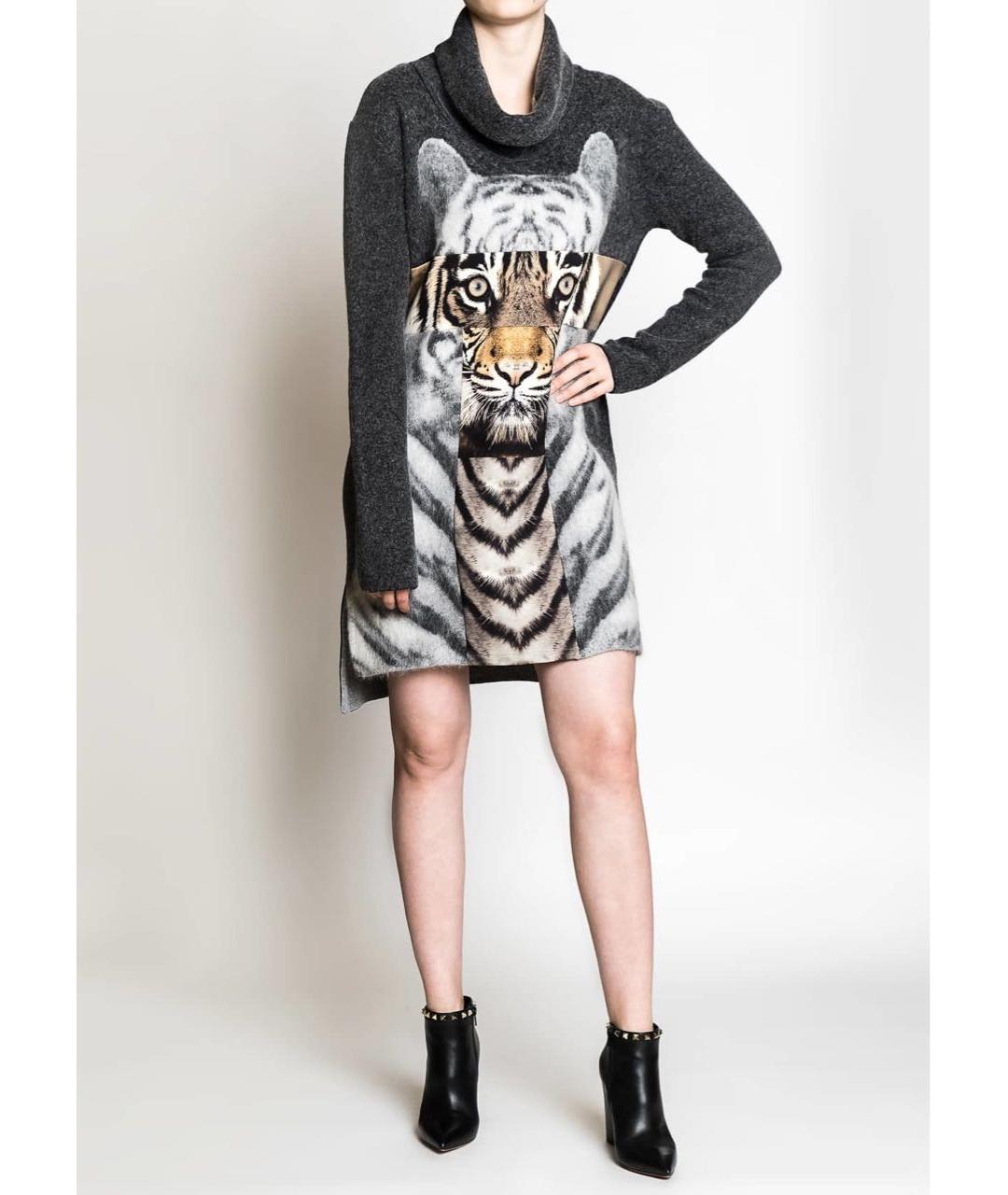 ROBERTO CAVALLI Антрацитовое шерстяное повседневное платье, фото 2