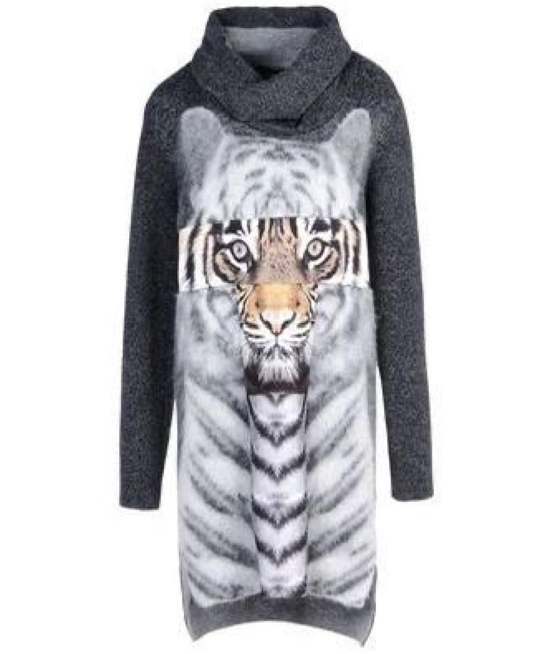 ROBERTO CAVALLI Антрацитовое шерстяное повседневное платье, фото 9