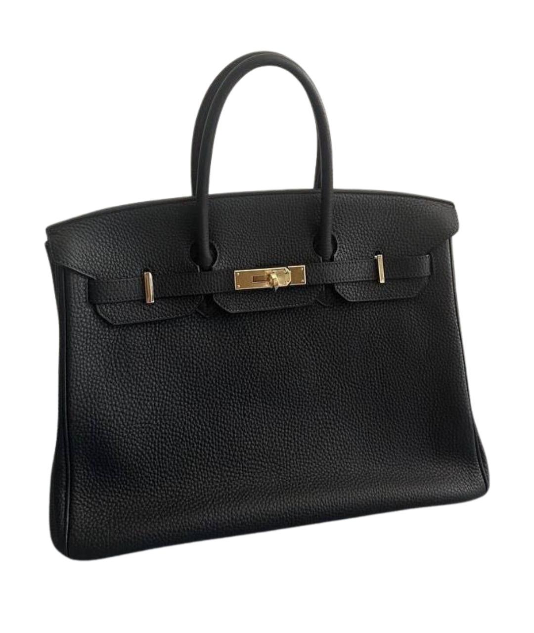 HERMES Черная кожаная сумка с короткими ручками, фото 1