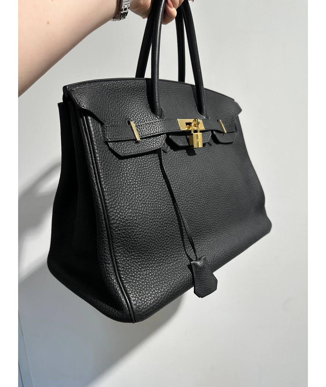 HERMES Черная кожаная сумка с короткими ручками, фото 4