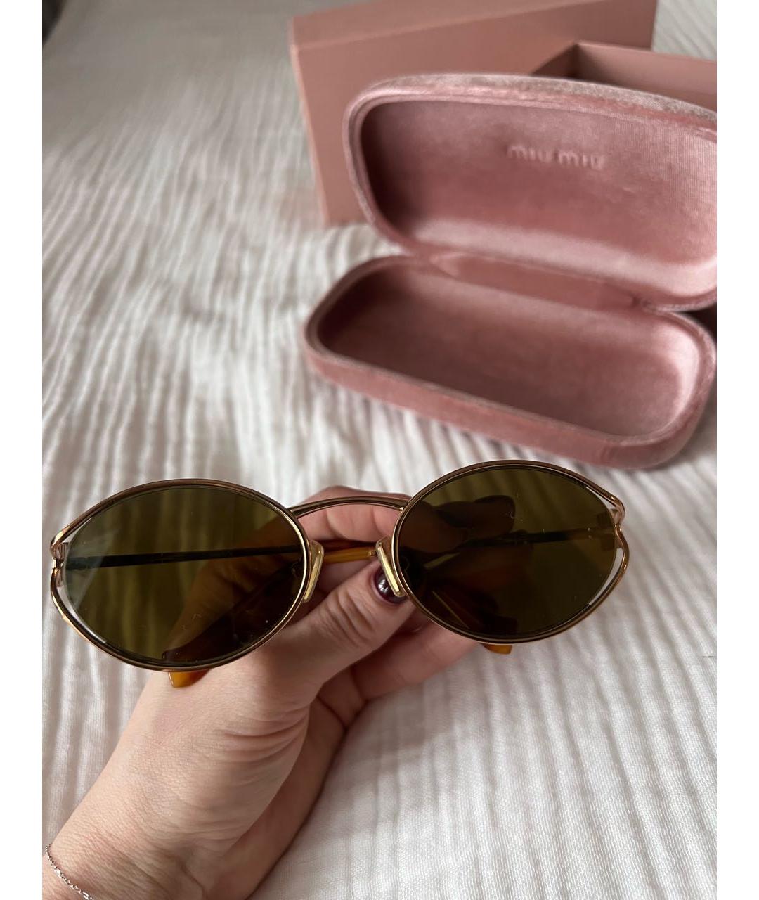 MIU MIU Золотые металлические солнцезащитные очки, фото 6
