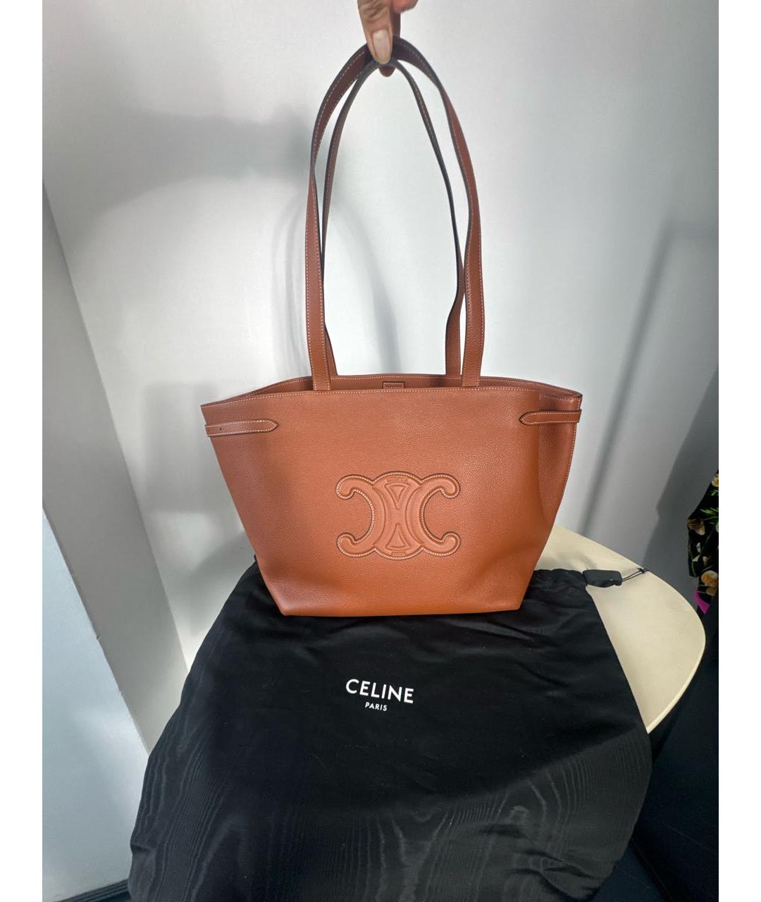CELINE Коричневая кожаная сумка тоут, фото 6