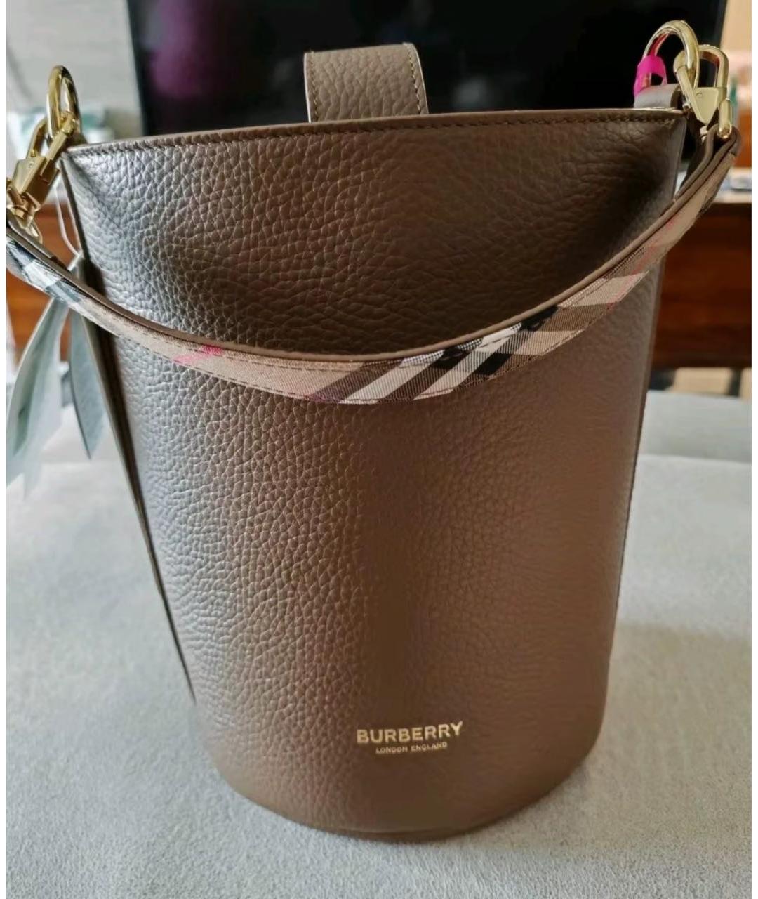 BURBERRY Коричневая кожаная сумка тоут, фото 5