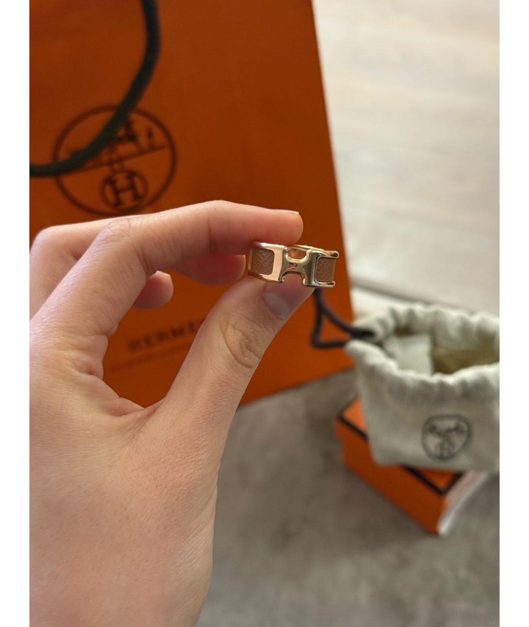 HERMES Коричневое металлическое кольцо, фото 2