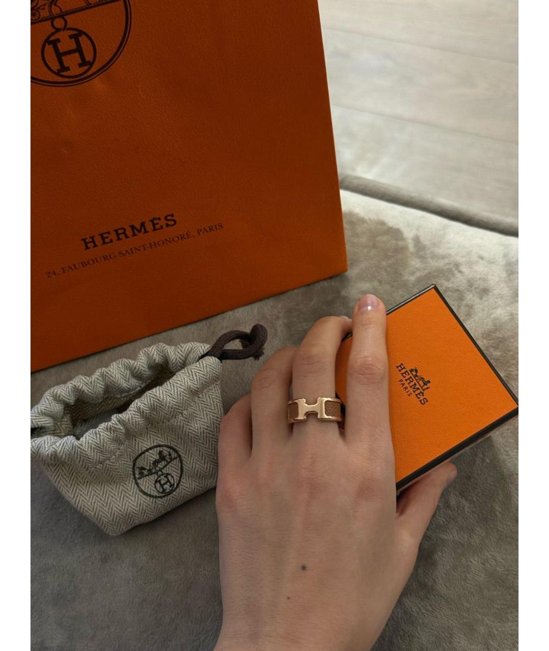 HERMES Коричневое металлическое кольцо, фото 3