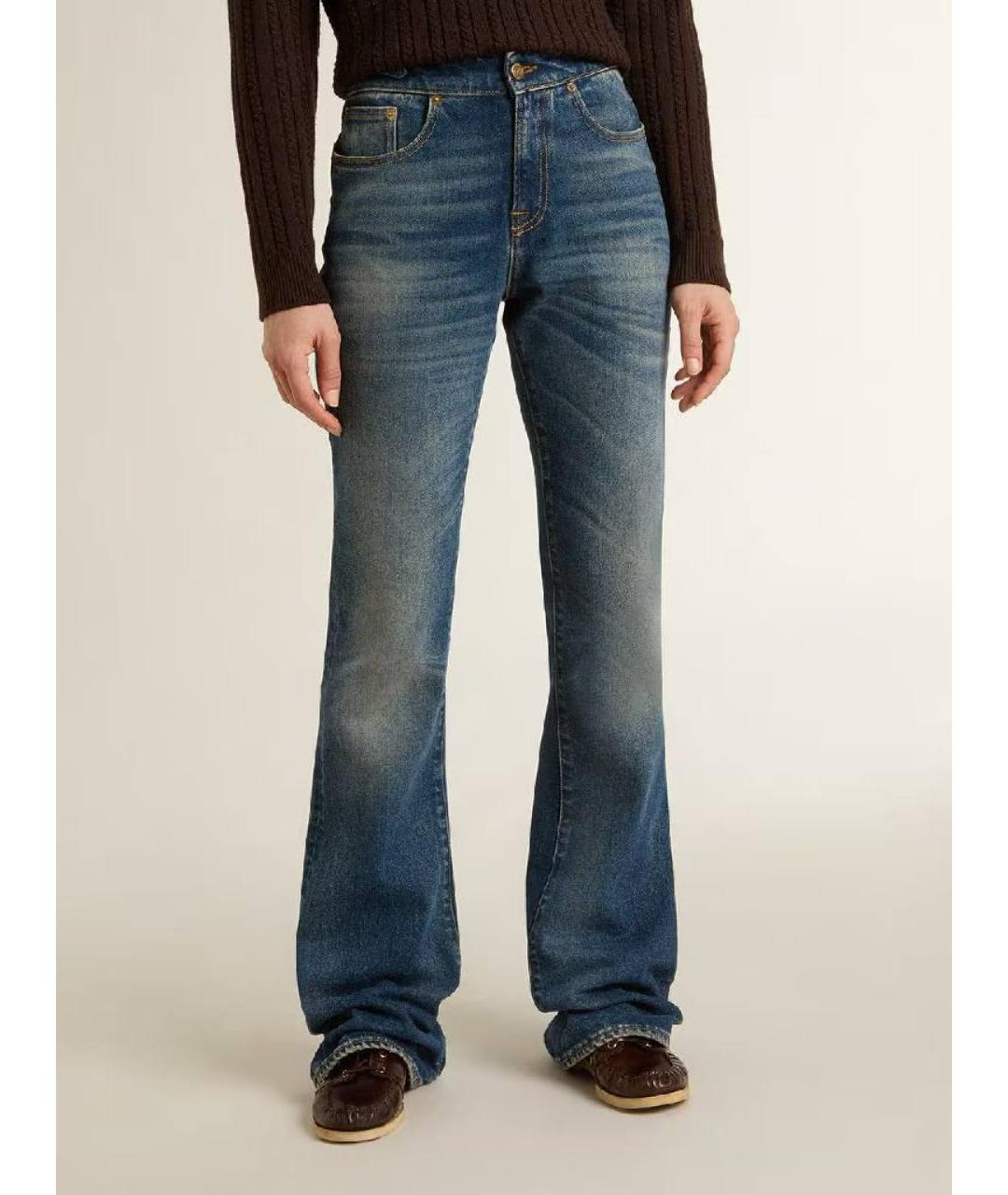 GOLDEN GOOSE DELUXE BRAND Синие хлопко-эластановые джинсы клеш, фото 4