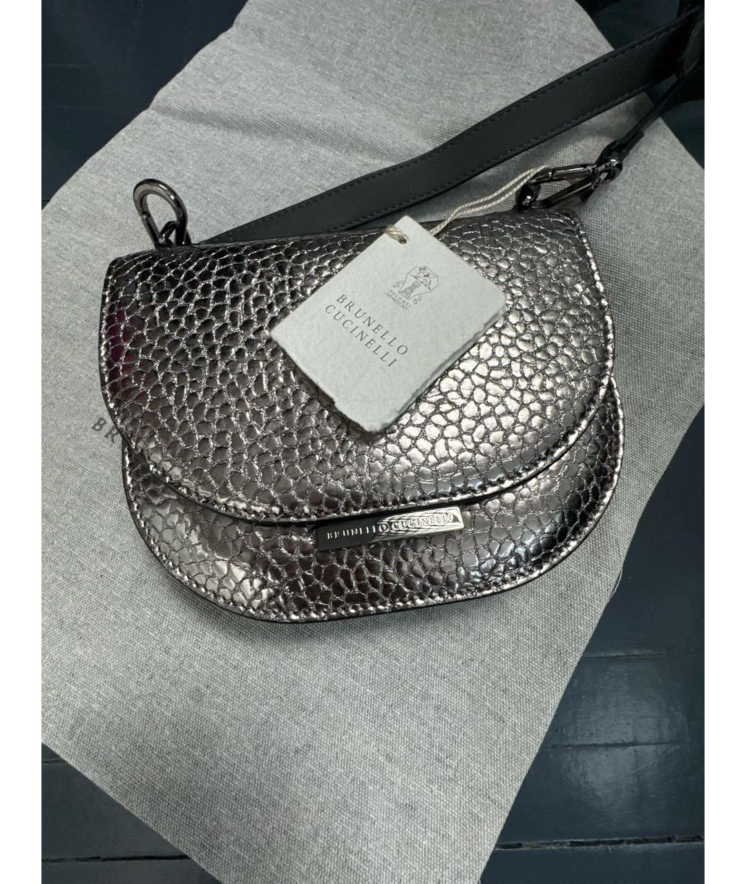 BRUNELLO CUCINELLI Серебряная кожаная сумка через плечо, фото 2