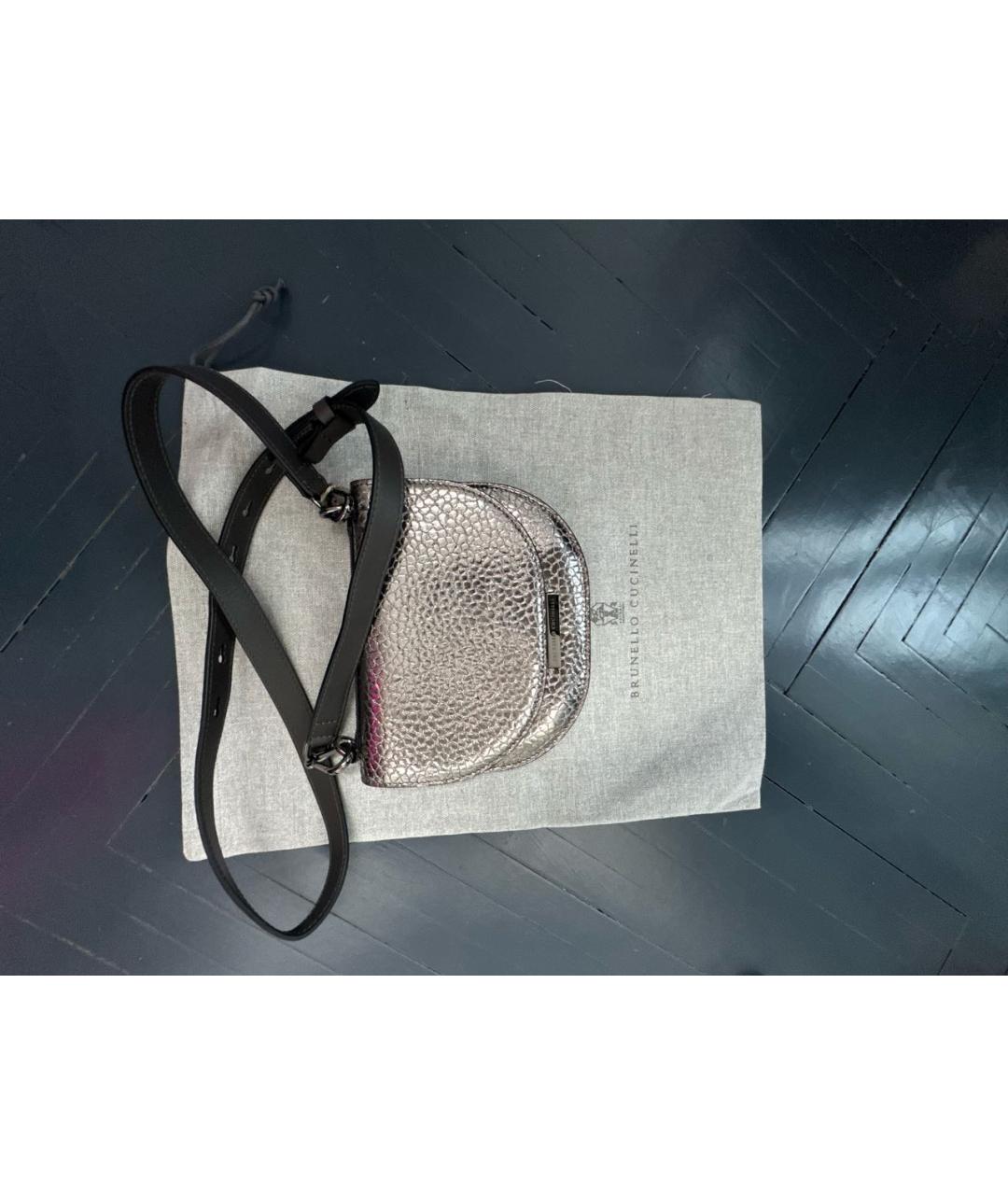 BRUNELLO CUCINELLI Серебряная кожаная сумка через плечо, фото 4